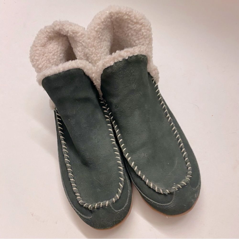 Blondo Serene Waterproof Green Suede Moc Slipper shoes boots sherpa lined 7